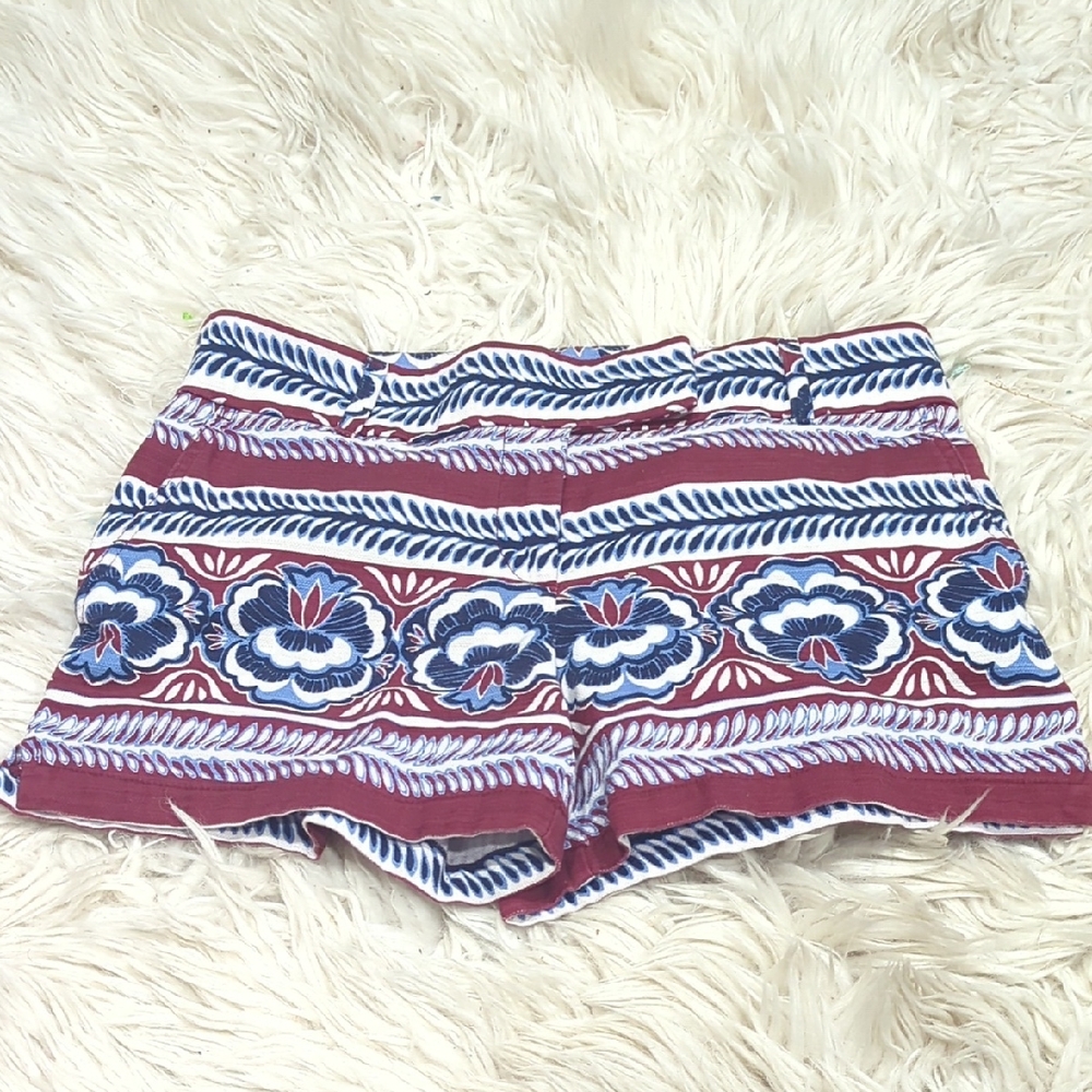 LOFT High Waist Floral Striped Shorts - Red and Blue